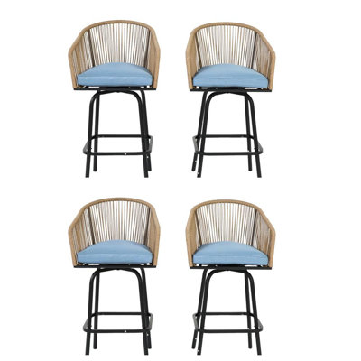 Ensemble de 4 tabourets d'extérieur en osier avec accoudoirs