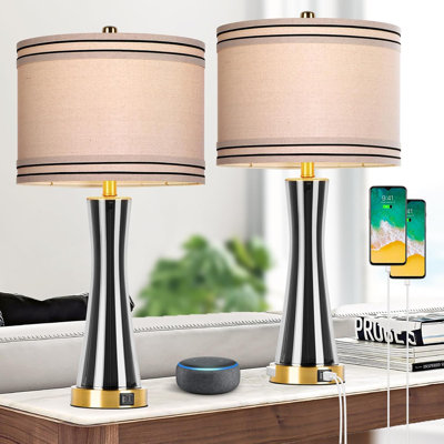 Ensemble de lampes de table 27,4 po pour salon avec lampes de chevet modernes en verre à intensité variable de 2,3 voies avec ports USB, lampes hautes pour tables de chevet, lampes de table à bout tactile pour lampes de bureau pour la maison (bleu)