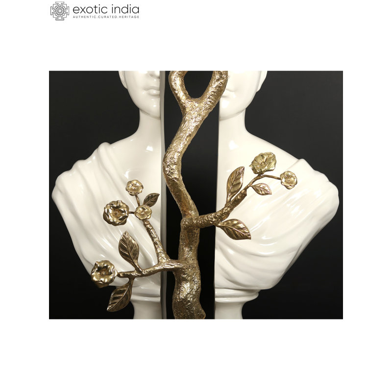 56.5" Natural Life of Man Brass & Resin Modern Art Floor Sculpture with Tree of Life Bust – Oversized Statement Home Décor​