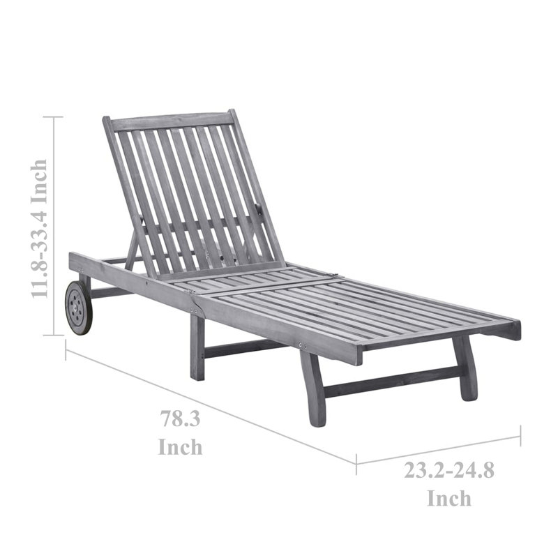 Chaise longue simple en acacia 79,6 po