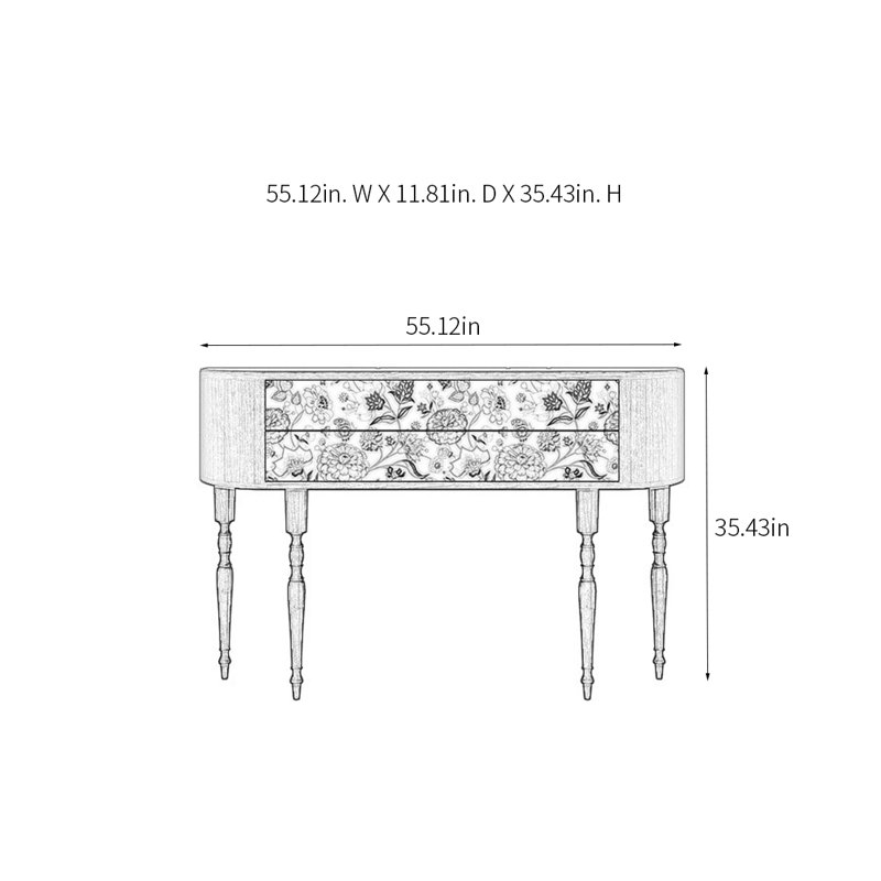Console rétro élégante avec 2 tiroirs, H 35,43 po x l 55,12 po x P 11,81 po