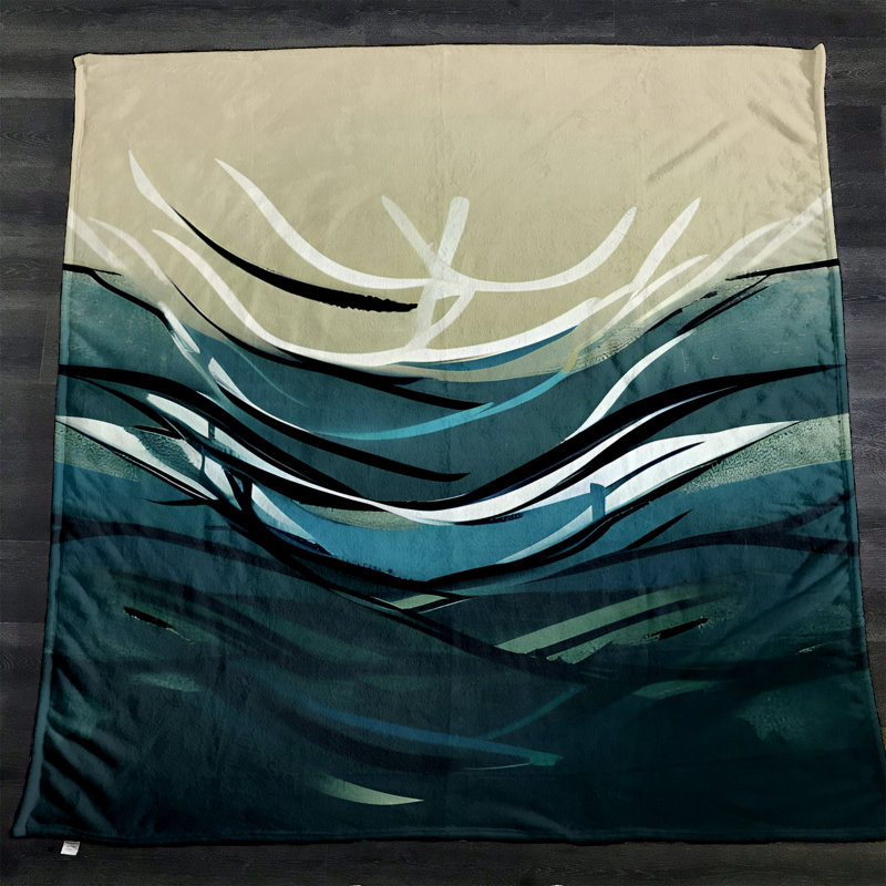 Throw Blanket, 68" W x 80" L, Abstract, Tan/Green/Blue/White