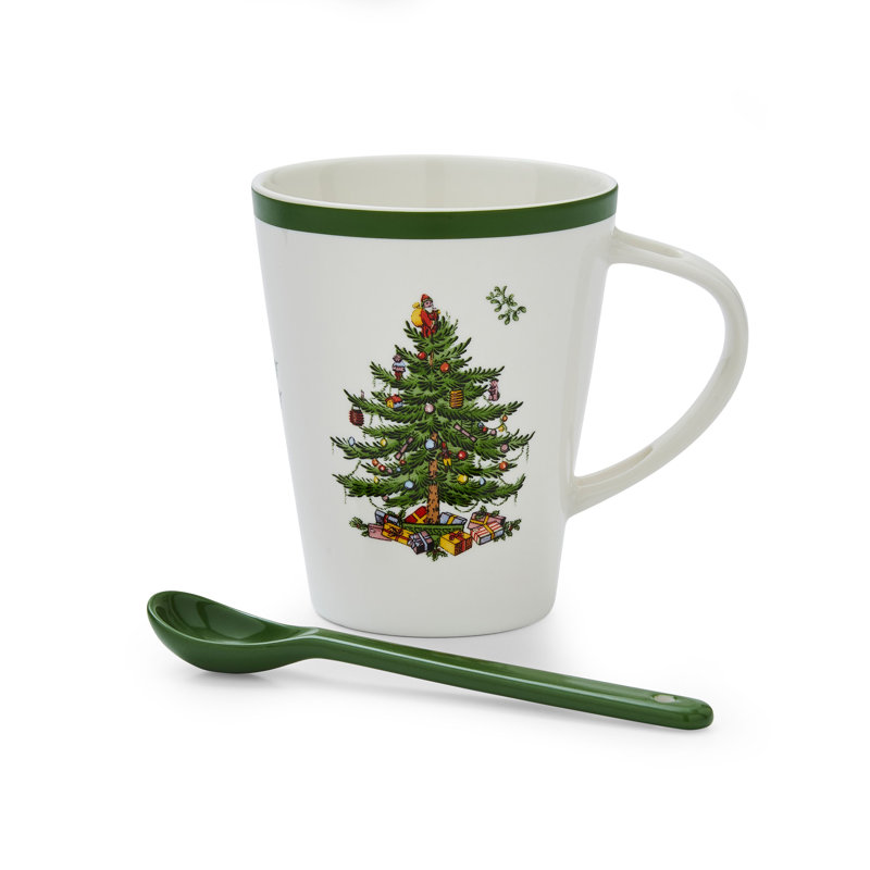 Spode Christmas Tree Mug & Spoon Set 14Oz
