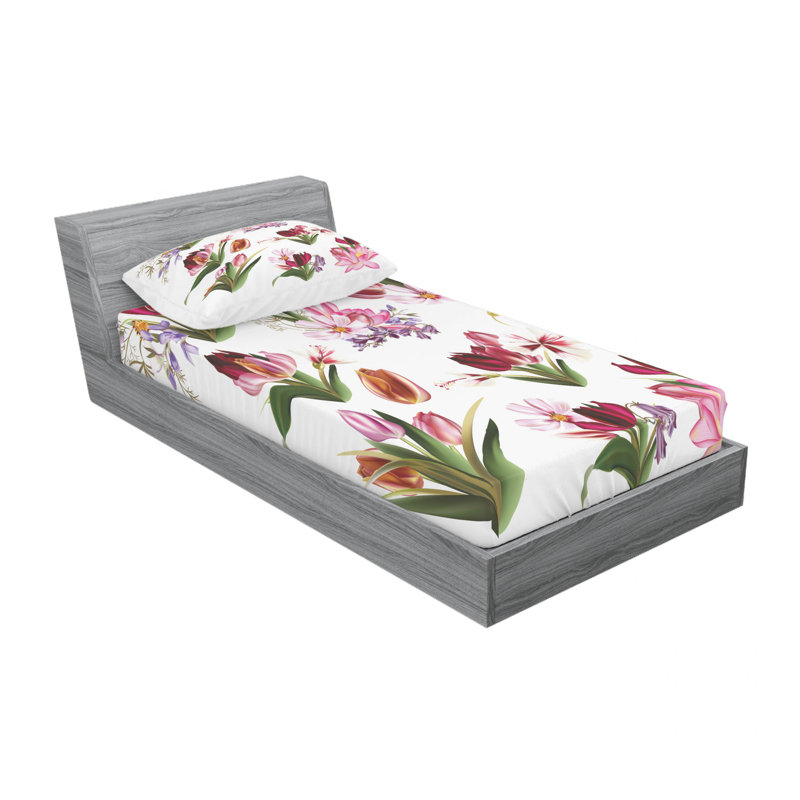 Microfiber Floral Sheet Set, Twin Sheet Set with Fitted Sheet