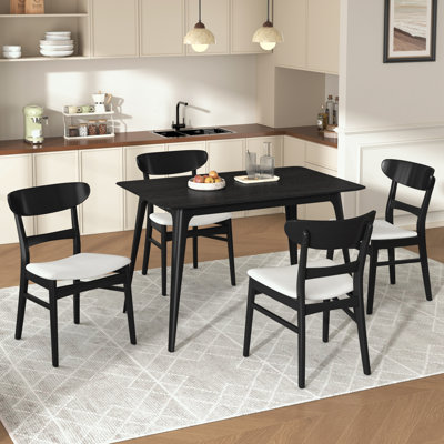 Ensemble de salle à manger 5 pièces à structure en bois avec 4 chaises rembourrées