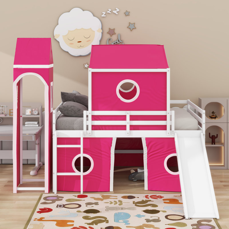 Lit mezzanine double avec glissade et tour