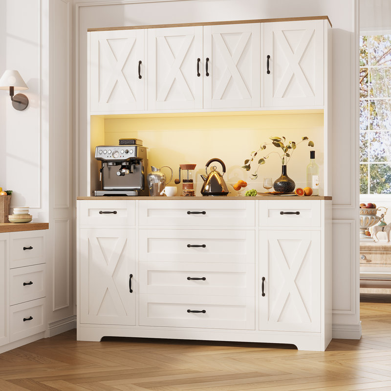 Garde-manger de 71 po de hauteur avec lumières DEL et station de charge, armoire de rangement multifonctionnelle avec 6 tiroirs, 6 armoires et tablettes réglables