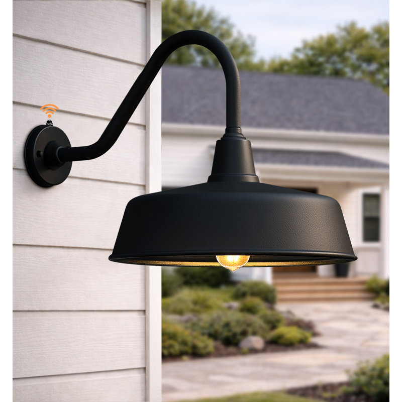 Bechard Black Finish Dusk To Dawn Outdoor Wall Barn Light, 14.1" H x 15" W x 23" D, 1 Light