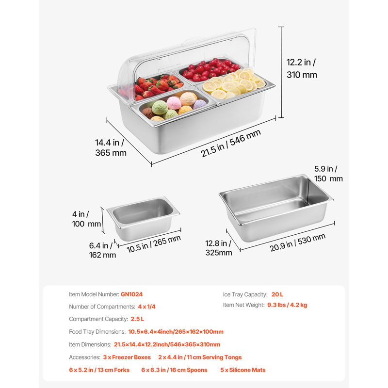 Distributeur de condiments pour comptoir 4 plats avec couvercle