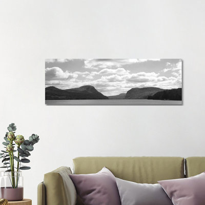 Willoughby Notch In B&W Featuring Mount Pisgah And Mount Hor, Lake Willoughby, Orleans County, Vermont, USA - Wrapped Canvas Panoramic Print