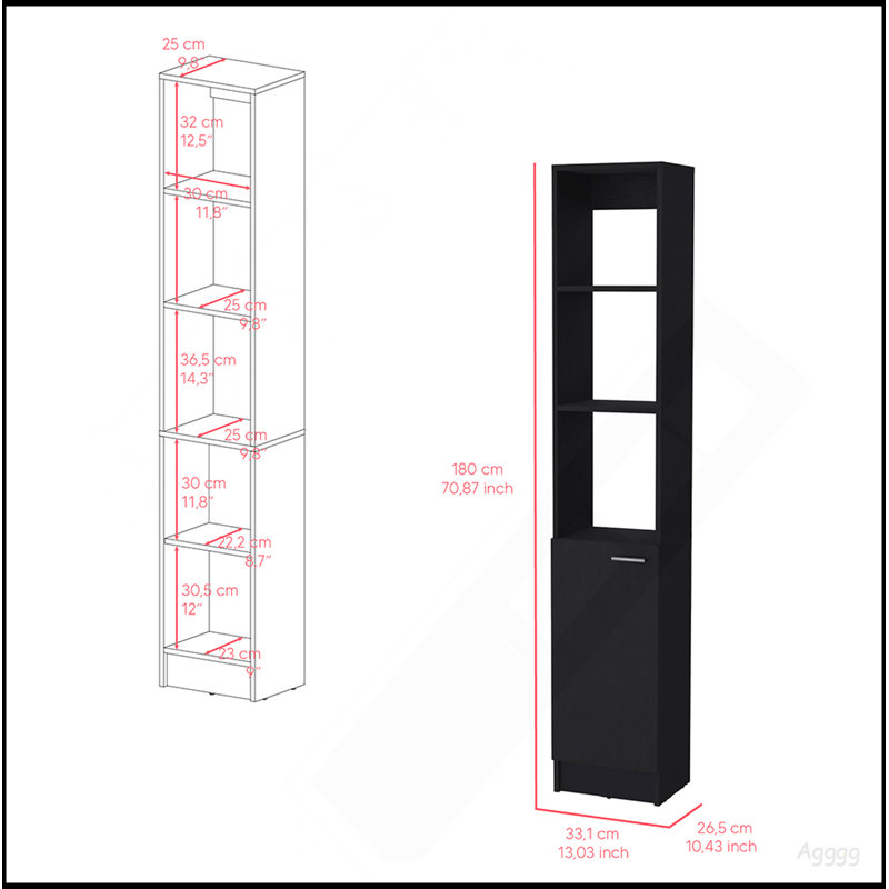 Armoire à linge Marion, salle de bain, noir, Black