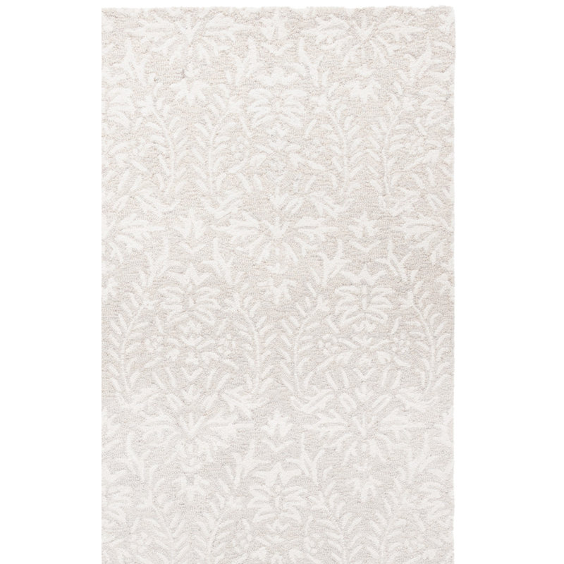 Raquele Ebony Hand Tufted Wool Pile Floral Rug, Rectangle 3' x 5'