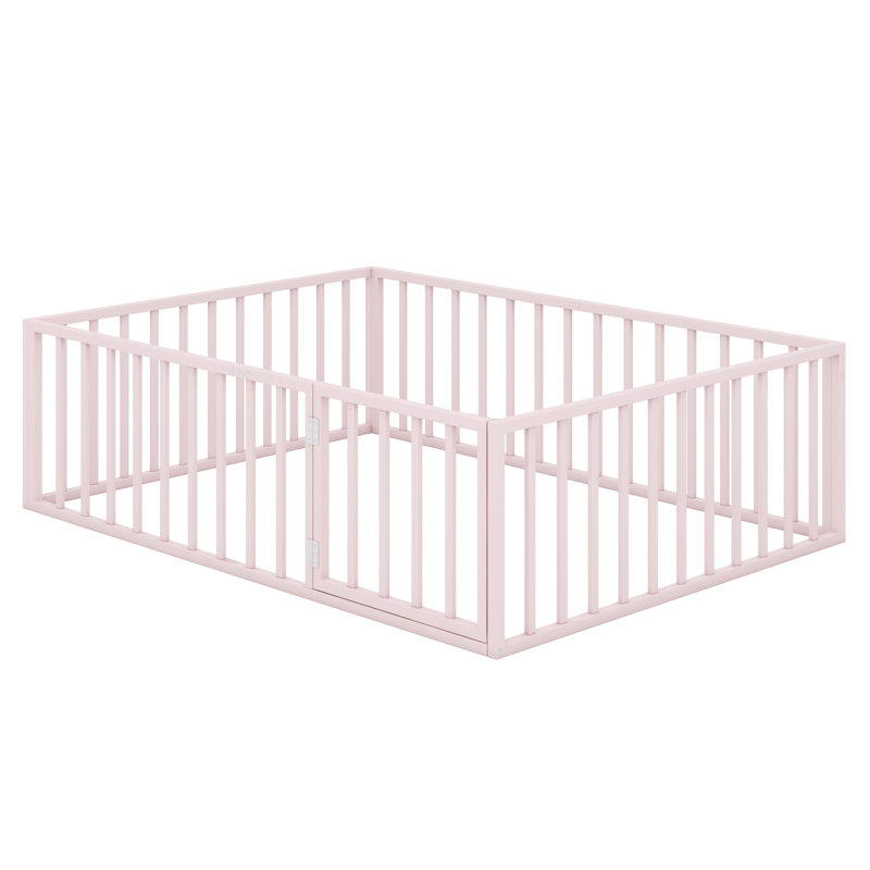 Structure de lit en métal avec clôture et porte, Rose