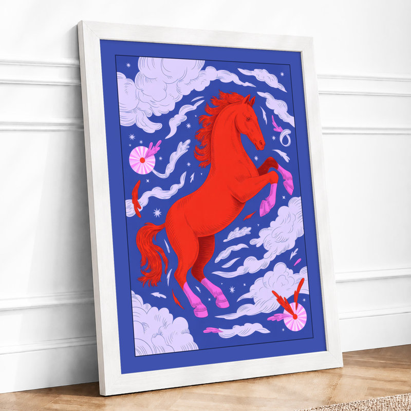 Rearing Horse in Motion Modern - Framed Print, A4 - 29.7 x 21.0 cm, White