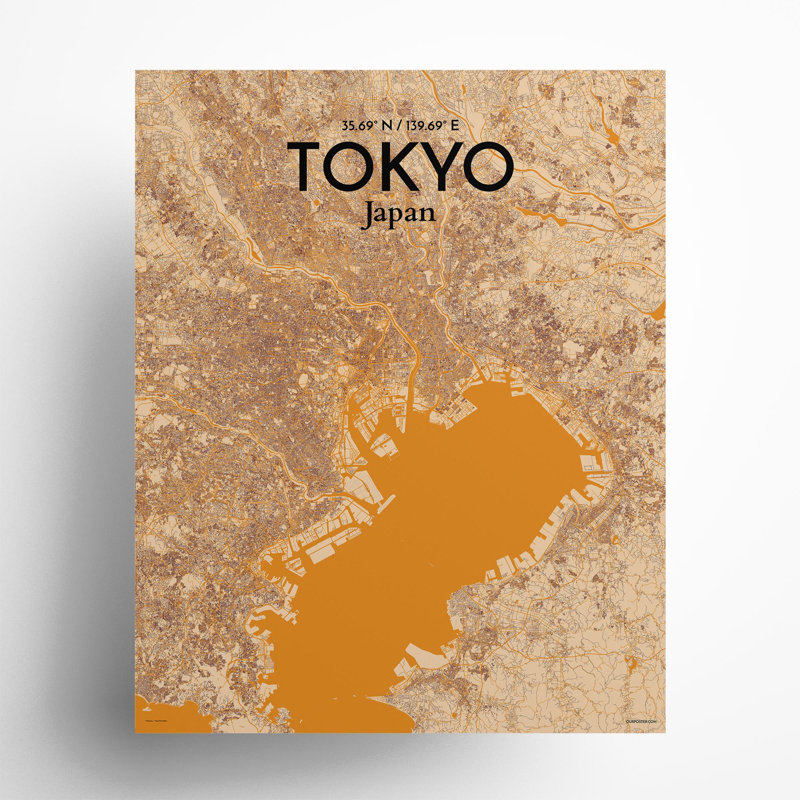Tokyo City Map In Vintage - No Frame Print, 20cm H x 16cm W x 0.05cm D