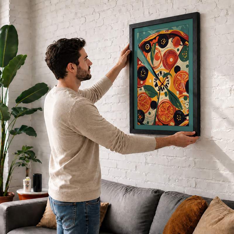 Patterned Pizza Slice Modern - Framed Print, A1 - 84.1 x 59.4 cm, Black