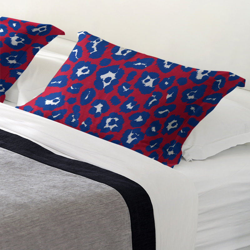 Taie décorative à imprimé léopard Buffalo football, polyester, Standard, Rouge / bleu / blanc