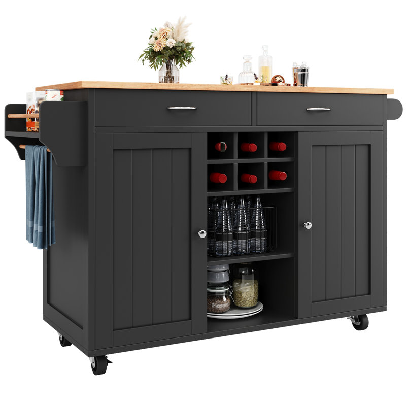122 cm W Kitchen Island with, Black