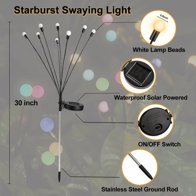 8 lumières de jardin à énergie solaire se balançant - se balançant lorsque le vent souffle, lumière de sentier, Multicolore