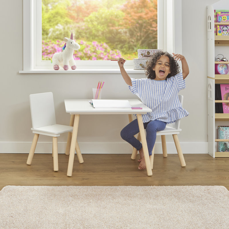  Kids White and Pine Table and 2 Chairs Set