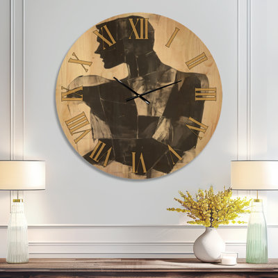 Fractured Silhouette - Black Modern Round Wall Clock, Printed on Wood
