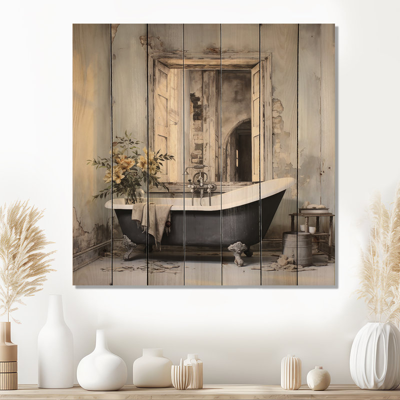 «Bath Bath» de Tranquility III, reproduction sur bois naturel, H 35 po x l 35 po x P 0,78 po