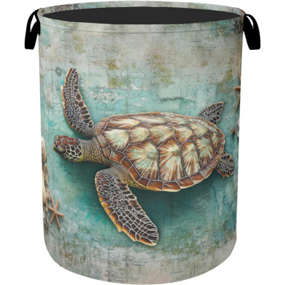 Retro Map Turtle  Clothes Hamper Bag - Laundry Basket With Handles, Space Saving Foldable Design For Nursery