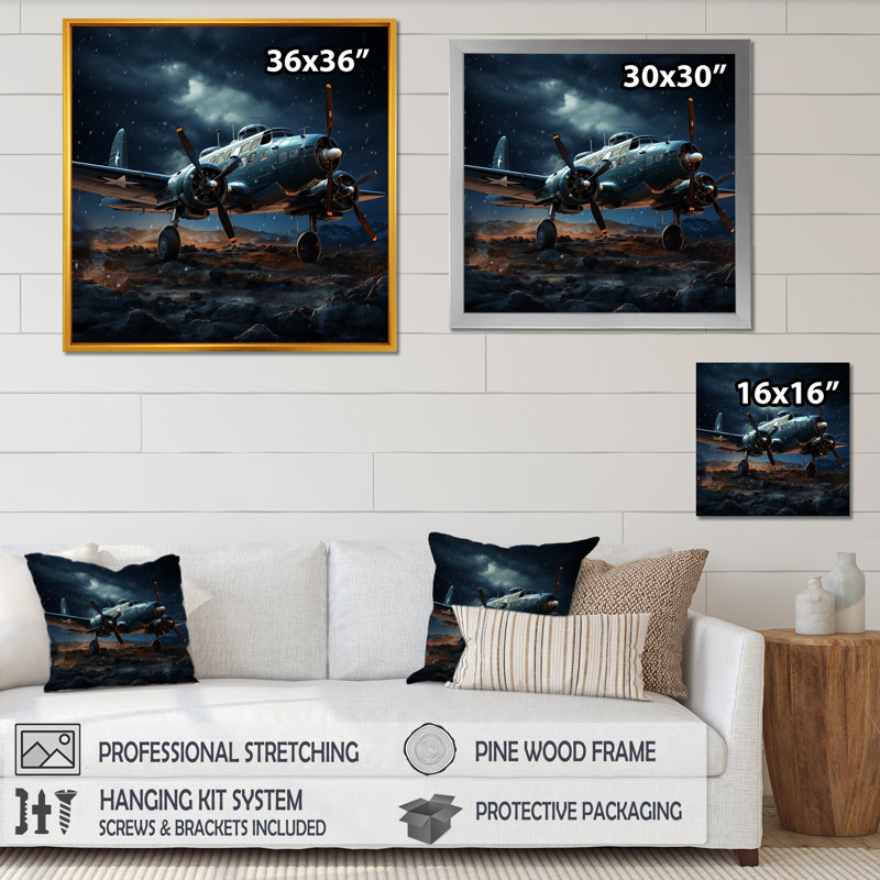 Avion militaire, ciel bleu, impression sur toile, Cadre flottant noir, 30" H x 30" W