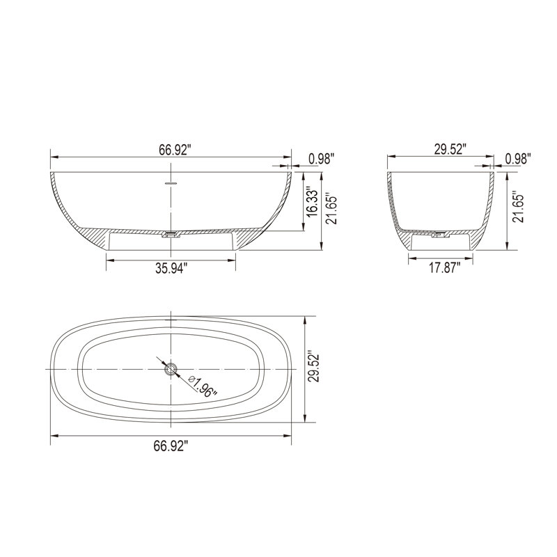 Design autoportant moderne à surface solide pour salle de bain et spa