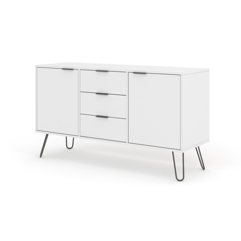 Dufresne Large White Sideboard, 2 Doors and 3 Drawers, Industrial Design