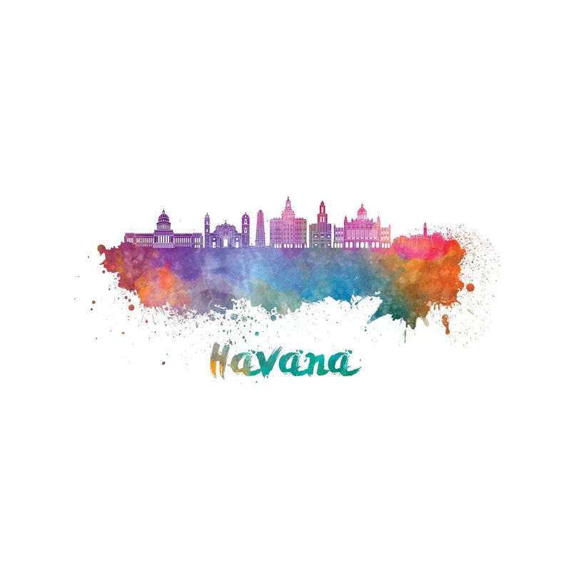 Havana Skyline In Watercolour II by Paul Rommer - Wrapped Canvas Painting, 20.32cm H x 30.48cm W x 1.91cm D