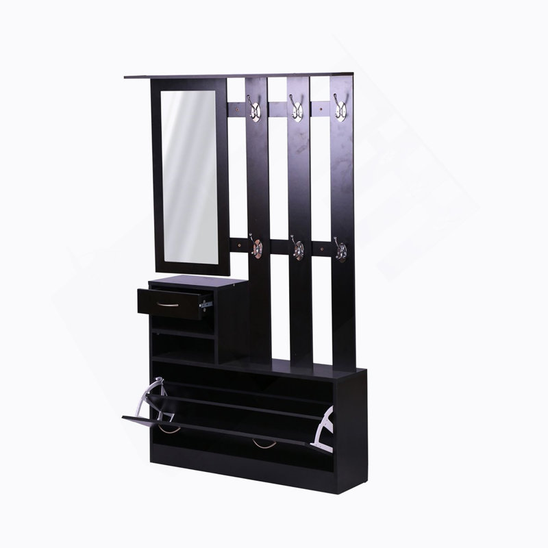 Combination Model Gate Cabinet With Shoe Cabinet+Hang Shelf+ Mirror, Matte Black