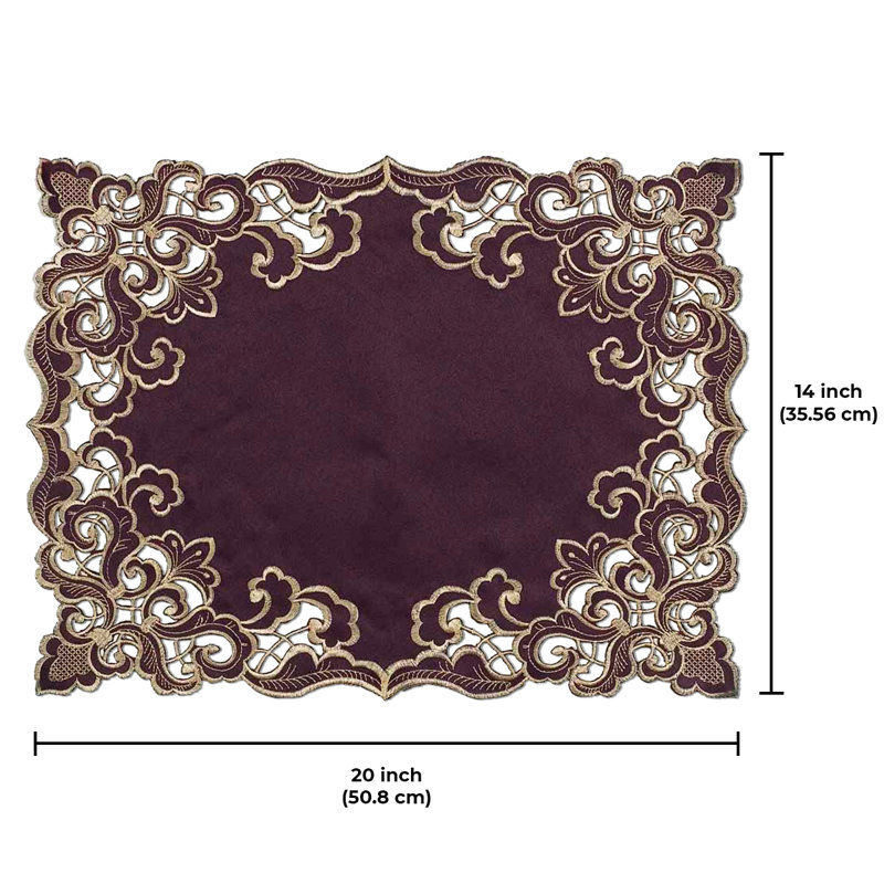 Onetha Elegant Table Runner and Placemats of Granada Collection for Stylish and Luxurious Christmas Decor, Plum/Gold
