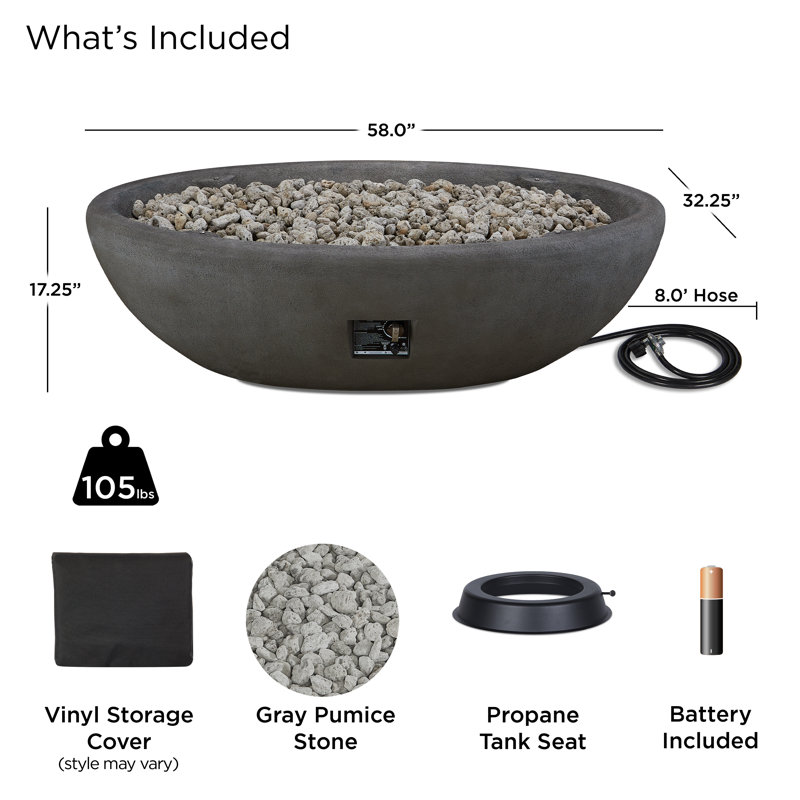RIVERSIDE Oval Propane Fire Bowl by Real Flame, Shale, 17.25" H x 58" W x 32.25" D