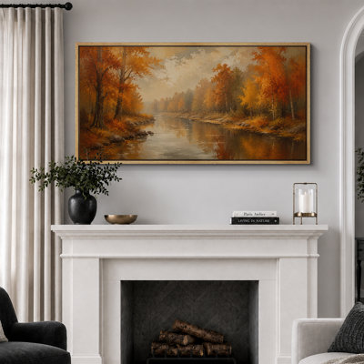 "Autumn River", art du paysage, images de salon, impression sur toile encadrée, 3 pièces, 16 po x 24 po x 3 pièces, 24 po x 36 po x 3 pièces
