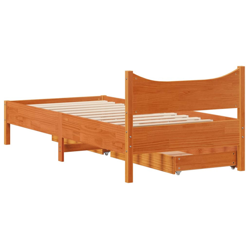 Solid Wood Storage Bed, 100 x 200cm, Wax Brown
