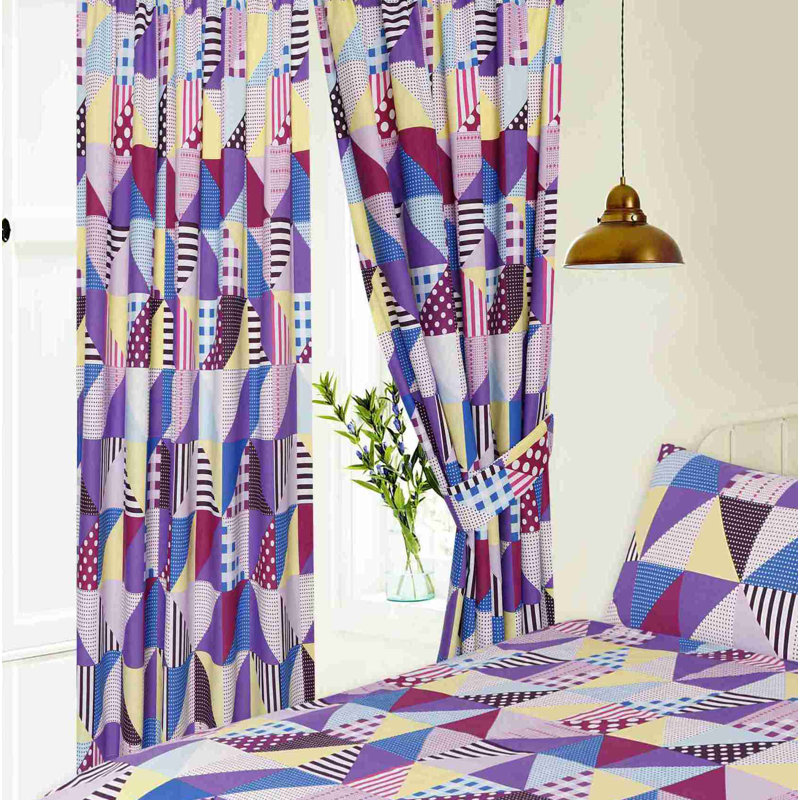 GEO PATCHWORK Rizzuto Semi Sheer Curtains, Berry
