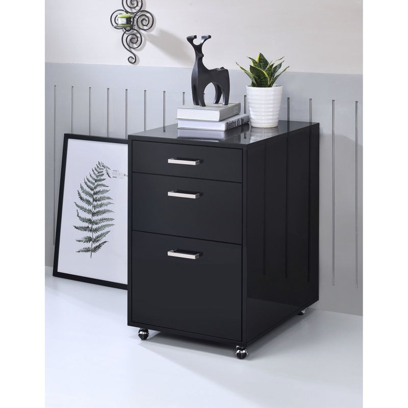 Classeur noir à 3 tiroirs - lustré et brillant, 18 po x 22 po x H 28 po, sans assemblage, 62 lb, roulettes pour fentes de tiroir à mouvement continu de 18 po x 22 po H 28 po, facile à déplacer