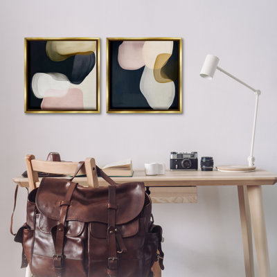 Rounded Oblique Shapes 2 Piece Black Framed Floater Canvas Set, design by Irena Orlov