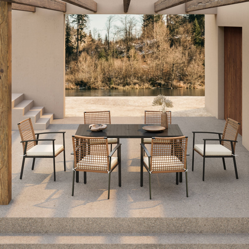 6 - Person Rectangular Iron Dining Set with Cushions
