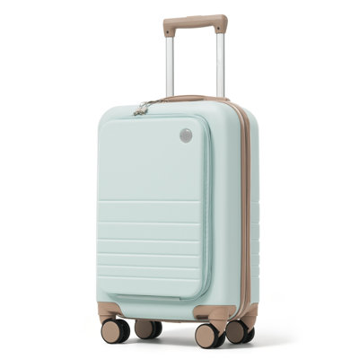 Ensemble 2 pièces de bagage à main 20 pouces en ABS vert avec sac de voyage extensible, port USB et porte-gobelet, valise à roulettes pour étudiants