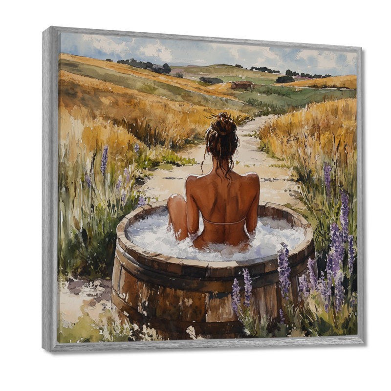 Femme dans une prairie de baignoire - art mural de salle de bain, H 30 po x l 30 po x P 1 po