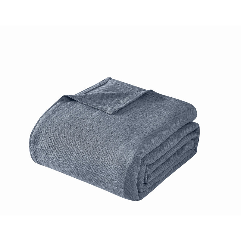 Couverture en coton Vince Camuto Classic, Simple extra long, Bleu cendré