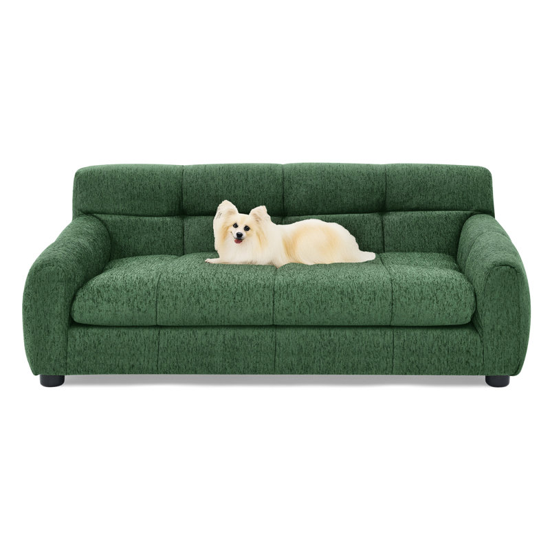 Grand chien avec accoudoirs en tissu respirant en lin gris foncé de style moderne pour grands chiens et inclus