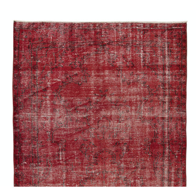5x8.6 Ft Handmade Turkish Area Rug Over-Dyed in Red Color, Ideal for Modern Home & Office Decor