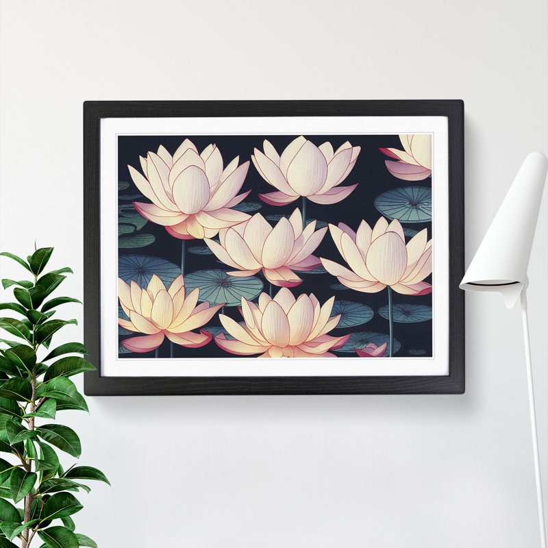 Marvellous Lotus Flowers - Framed Print, Black, 46cm H x 64cm W x 2cm D