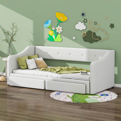 Twin XL To King Size Upholstered Daybed With Two Drawers
