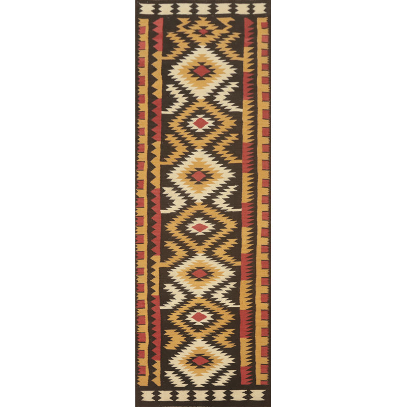 Tapis de couloir oriental géométrique Kilim 3 x 13