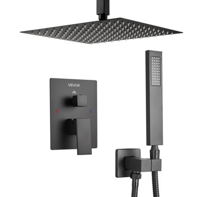 Shower Faucet Set, Rainfall Bathroom Shower System With 10-Inch Square Rain Shower Head And Handheld Spray, Ceiling Mount Bath Fixtures With Brass Valve And Trim Kit, Matte Black
