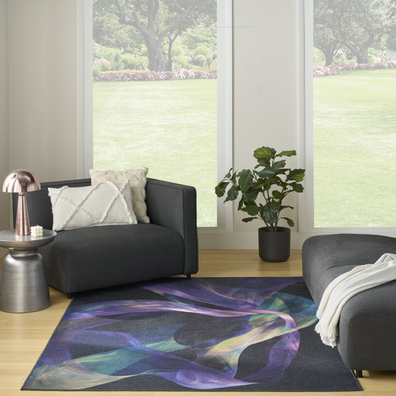 Ivy Bronx Washables Blue Multicolor Modern Indoor Rug, Rectangle 4' x 6'